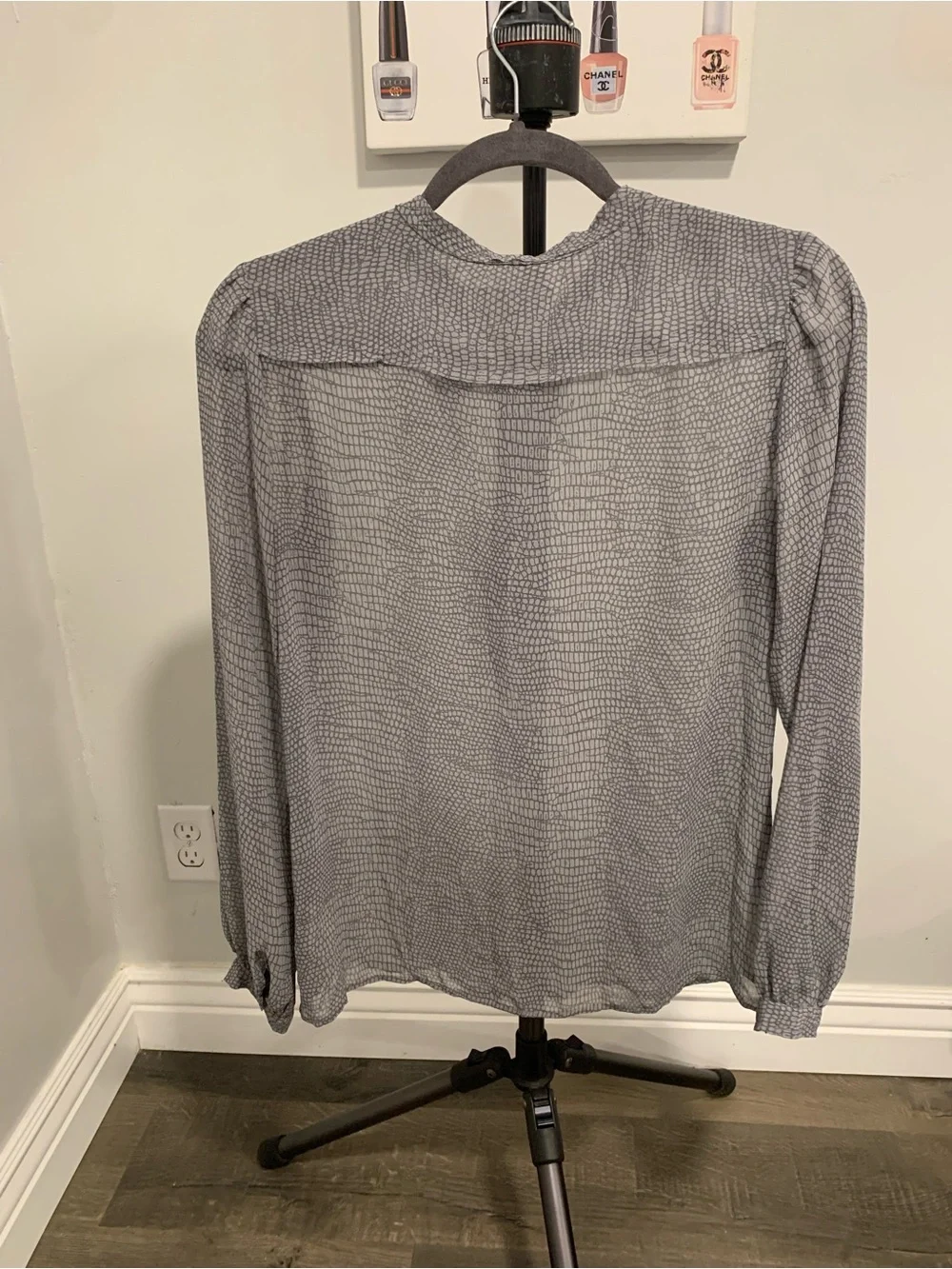 MK Gray Patterned Tie-Neck Blouse -GB019